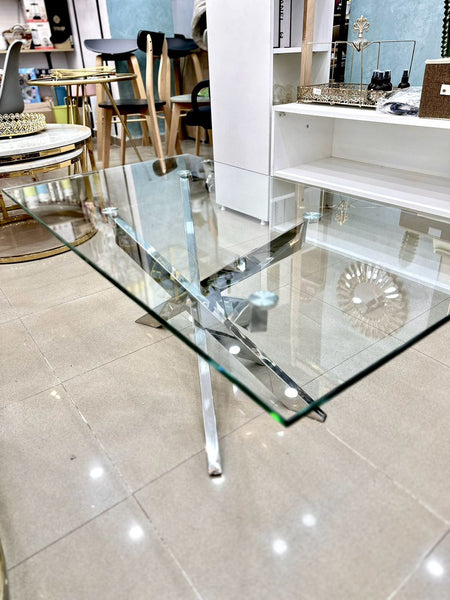 Table basse pied argent inoxydable